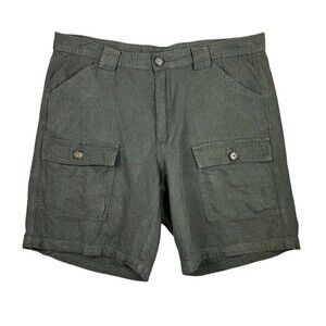 Tasso Elba Men's Green Linen Blend Cargo Shorts Size 36 Vacation Resortwear